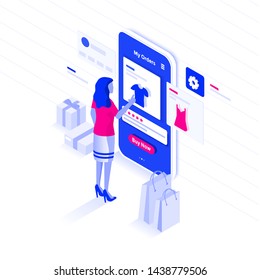 Modern flat design isometric illustration of Online Shopping. E-commerce concept. Can be used for website and mobile website or Landing page. Easy to edit and customize. Vector illustration