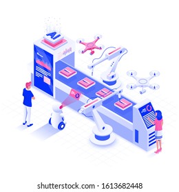 Modern flat design isometric illustration of Innovative smart industry. Automated production line concept. Can be used for website and mobile website or Landing page. Easy to edit and customize.