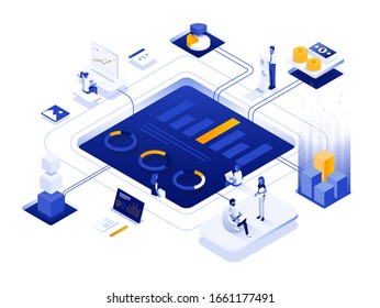 Moderna ilustración isométrica de diseño plano del marketing digital. Puede ser usado para sitio web y sitio web móvil o página de aterrizaje. Fácil de editar y personalizar. Ilustración del vector