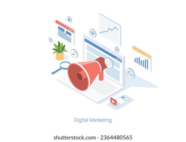 Modern flat design isometric illustration of Digital Marketing. Landing page template.