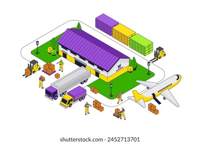 Moderne flache Design isometrische Illustration von Lager und Logistik. Kann für Website und mobile Website oder Landing Page verwendet werden. Einfache Bearbeitung und Anpassung. Vektorillustration