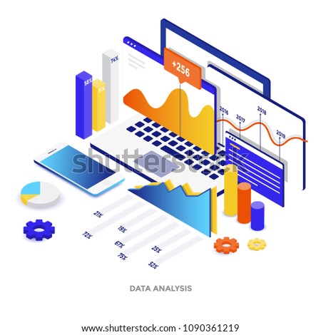 Modern flat design isometric illustration of Data Analysis. Can be used for website and mobile website or Landing page. Easy to edit and customize. Vector illustration