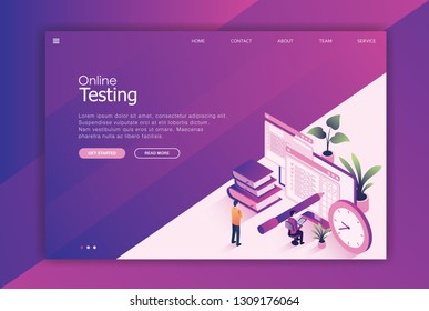 modern flat design isometric landing page template, study room home page, isometric book design