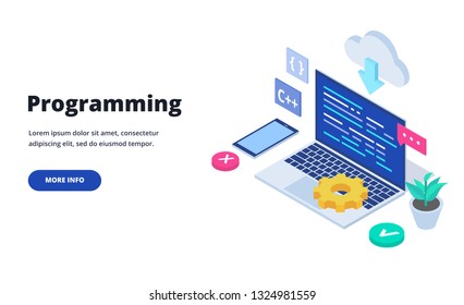 Modern flat design isometric of Programming. Landing page template. 