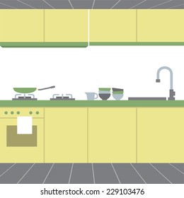 Modern Flat Design Kitchen Interior Vector Illustration