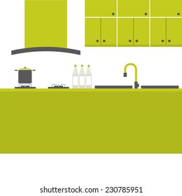 Modern Flat Design Kitchen Interior Vector Illustration