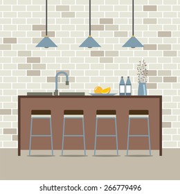 Modern Flat Design Kitchen Interior Vector Illustration