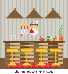 Modern Flat Design Kitchen Interior Vector Illustration