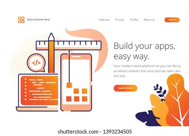 Modern flat design line concept of Build your apps for website and mobile website. Landing page template. Easy to edit and customize. Vector illustration