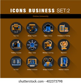Modern flat design linear pictogram collection, line flat icons set of online university learning, group study, outline vector concept of stroke symbol pack, premium quality web material