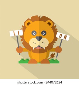 Modern Flat Design Lion Icon Vector Illustration