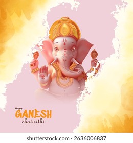 Modern flat design of Lord Ganesha on warm yellow orange background with Ganesh Chaturthi message ideal for Hindu religious celebration banners and festival decor