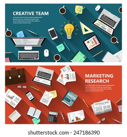 Modern flat design marketing research and creative team concept  for e-business, web sites, mobile applications, banners, corporate brochures, book covers, layouts etc. Vector eps10 illustration