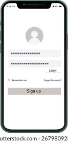 Design plano moderno de uma interface de usuário de página de login móvel com nome de usuário e senha Página de inscrição Criar página de conta