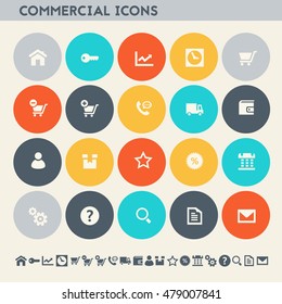 Modern flat design multicolored commercial icons collection