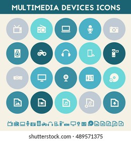 Modern flat design multicolored multimedia icons collection