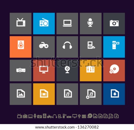 Modern flat design multimedia icons, for mobile devices and contemporary interfaces