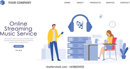 Modern Flat Design Music Streaming Service concept landing page illustration, suitable for websites, landing pages, UI, mobile applications