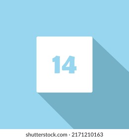 Modern flat design number 14 and Icons in white frame on blue screen for commercial use and calendar printing.