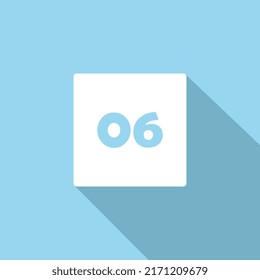 Modern flat design number 6 Icons in white frame on blue screen for commercial use and calendar printing.