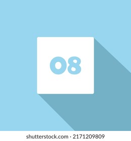 Modern flat design number eight Icons in white frame on blue screen for commercial use and calendar printing.