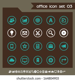 Modern flat design office icons, set 3, dark on circles