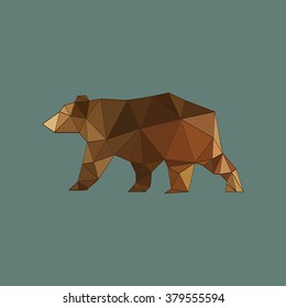 Modern flat design with outlined origami bear isolated on blue background