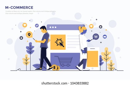 Modern Flat design people and Business concept for M-Commerce, easy to use and highly customizable. Modern vector illustration concept, isolated on white background.