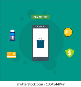 Modern Flat design people and Business concept for M-Commerce, easy to use and highly customizable. Modern vector illustration concept, isolated on colored background