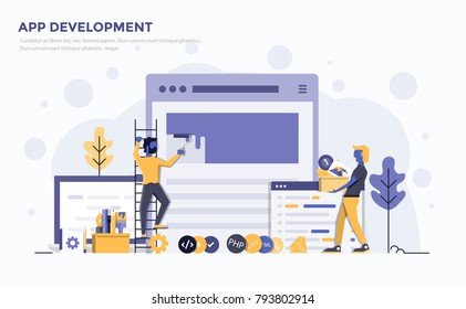 Modern Flat Design People And Technology Concept For Website And App Development, Easy To Use And Highly Customizable. Modern Vector Illustration Concept, Isolated On White Background.