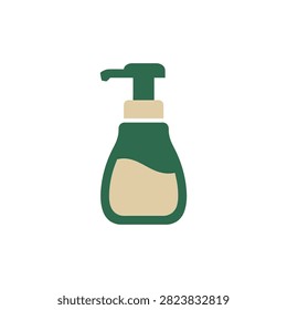 Modern flat design of a pump bottle containing liquid soap ideal for personal care or sanitation campaigns.