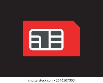 Modern Flat Design Red Sim Card Electronic Chip Data Illustration