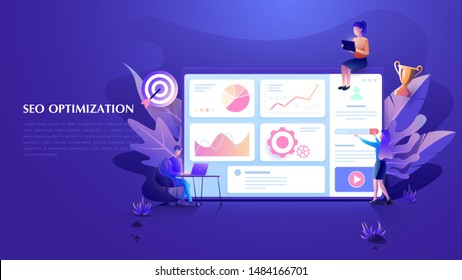Modern flat design SEO Optimization concept. SEO, Data and Online Marketing analytics team for website Landing page template.Vector illustration