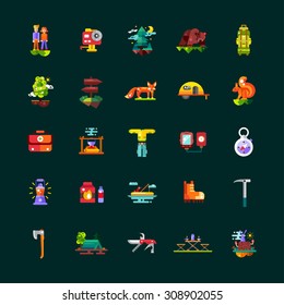 Modern flat design set of camping and hiking info travel graphic vector elements, icons