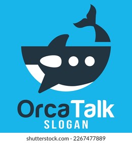 Modern flat design simple minimalist cute killer whale orca chat talk logo icon design template vector with modern illustration concept style for forum, podcast, community, product, label, brand