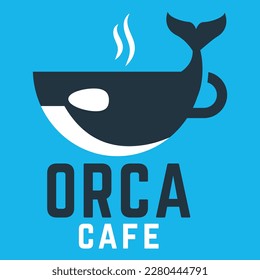 Modern flat design simple minimalist killer whale orca coffee logo icon design template vector with modern illustration concept style for cafe, coffee shop, restaurant, badge, emblem and label