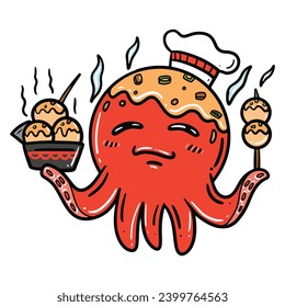 Modern flat design simple minimalist cute octopus takoyaki mascot character logo icon design template vector with modern illustration concept