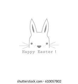 Modern flat design with simple rabbit and Happy Easter text isolated on white background