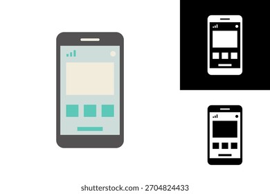 Ilustración moderna de teléfono inteligente de diseño plano que muestra una interfaz de aplicación móvil genérica, que simboliza la tecnología digital y la conectividad del usuario