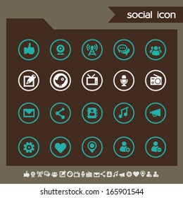 Modern flat design social network icons, dark on circles