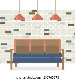 Modern Flat Design Sofa Interior Vector Illustration