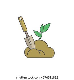 Modern flat design with sprout plant and shovel, isolated on white background