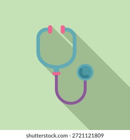 Modern flat design stethoscope illustration with vibrant color on a simple minimalist green background, perfect for medical, healthcare, and diagnostic concepts