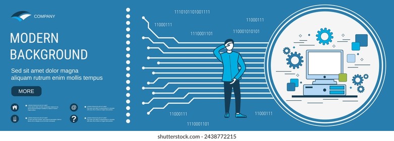 Moderne flache Design Stil Banner Vektor-Vorlage. Retro-PC-Illustration
