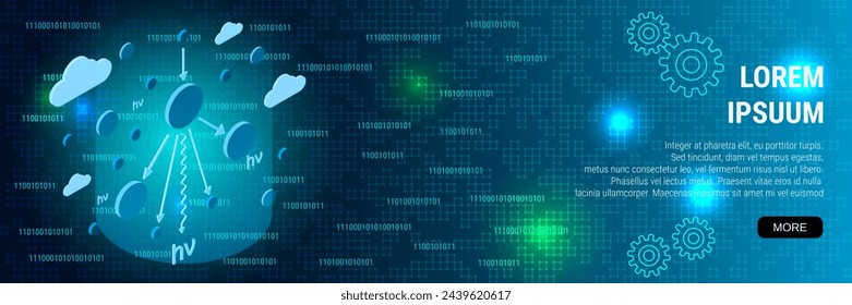 Modern flat design style banner vector template. Nuclear fission 3d isometric illustration