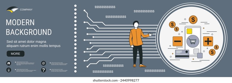 Modern flat design style banner vector template. Mobile shopping, e-commerce, distant trade concept