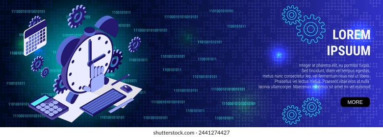 Plantilla de vector de banner de diseño plano moderno. Gestión del tiempo, concepto 3D isométrico de planificación de negocios
