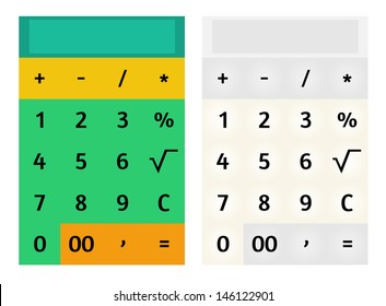 Modern flat design style mobile calculator. Set of two variants, colorful and pastel. Vector background