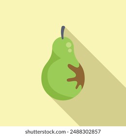 A modern flat design style vector icon of a green pear with a bite taken out