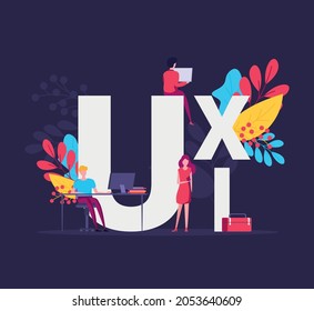 Modern flat design template of ux, ui design. Concept with people, letters and icons. 